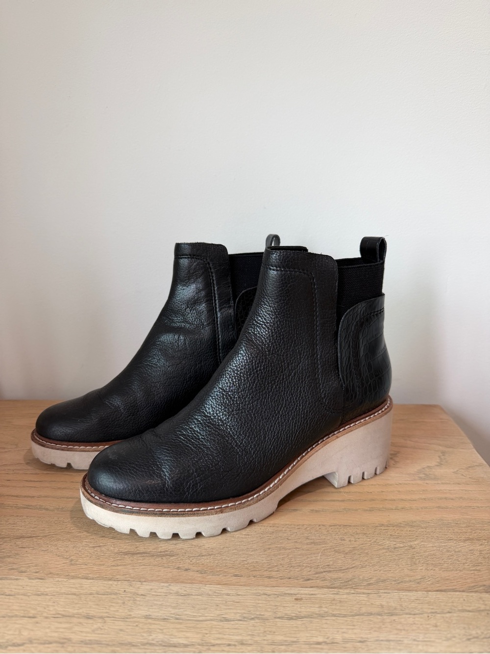 Dolce Vita Black Leather Platform Chelsea Booties